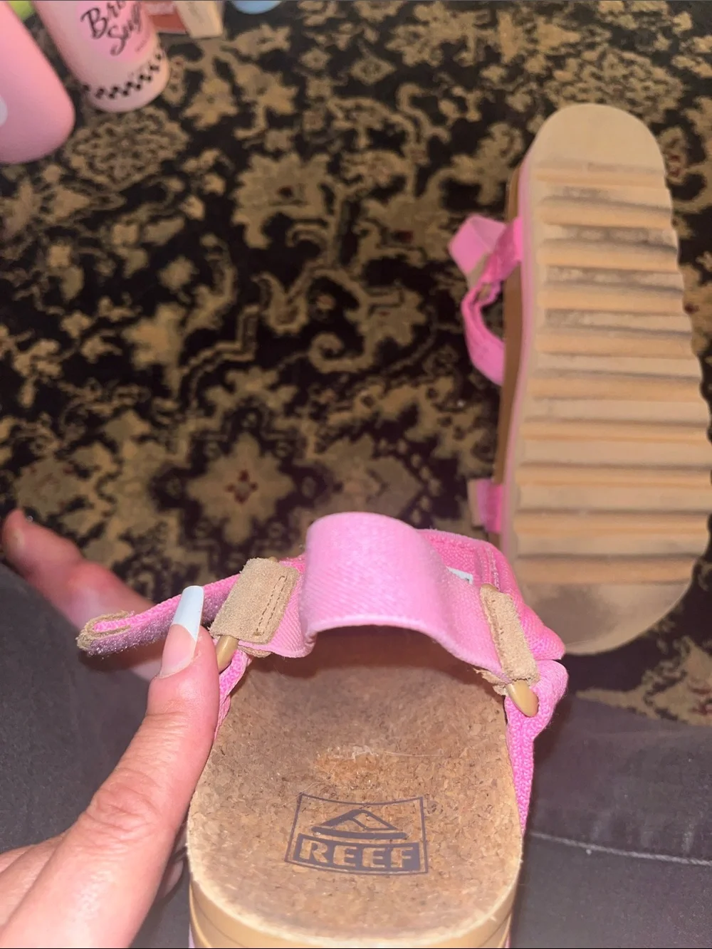 Reef Kids Pink Cork Strap Sandals with Adjustable Fabric Straps